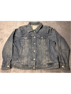 Old Navy Denim Jacket Women’s Blue Bomber Button Pockets Long Sleeve Size XL